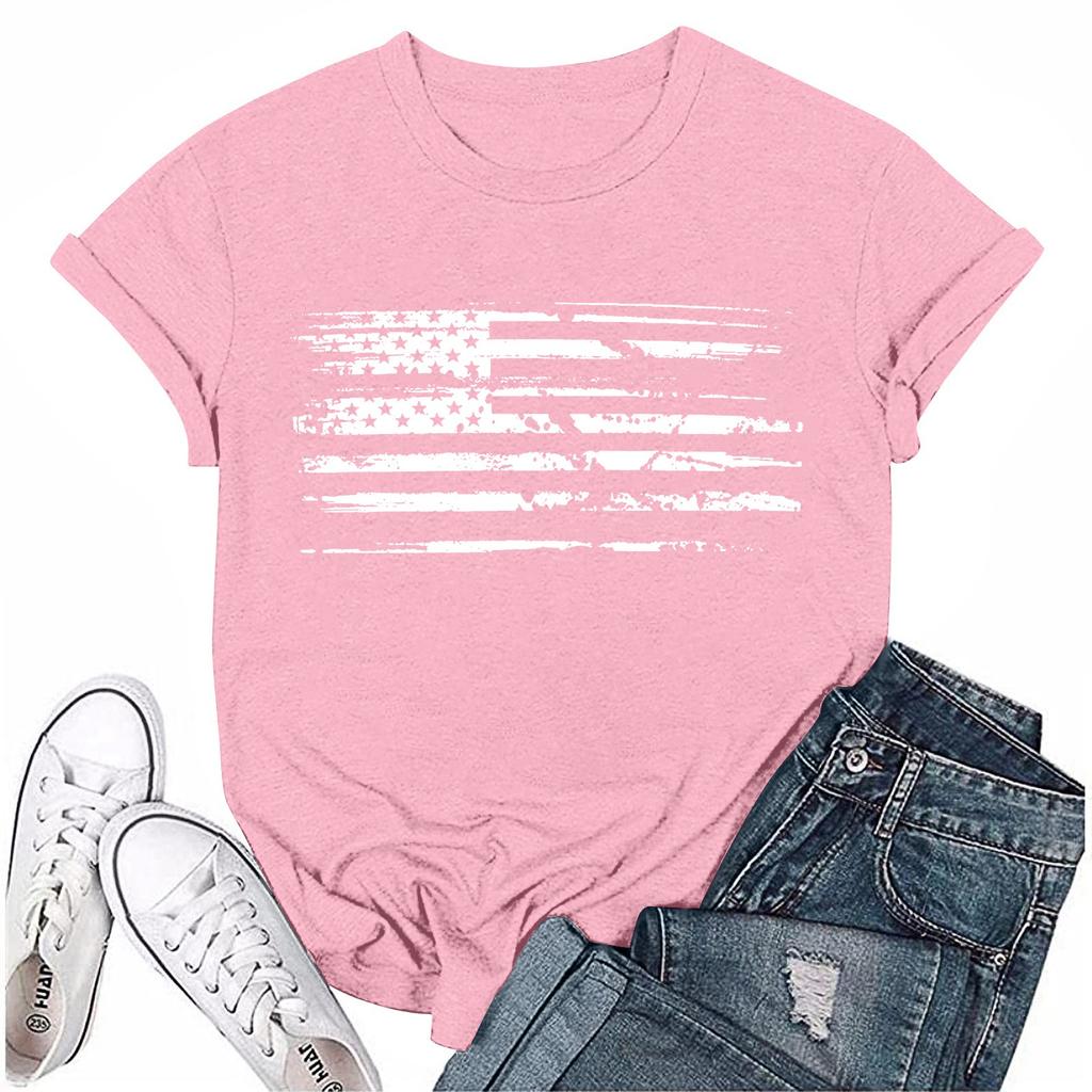 Women's Fashion Printed Casual Pleated Round Short Sleeve T-Shirt Top