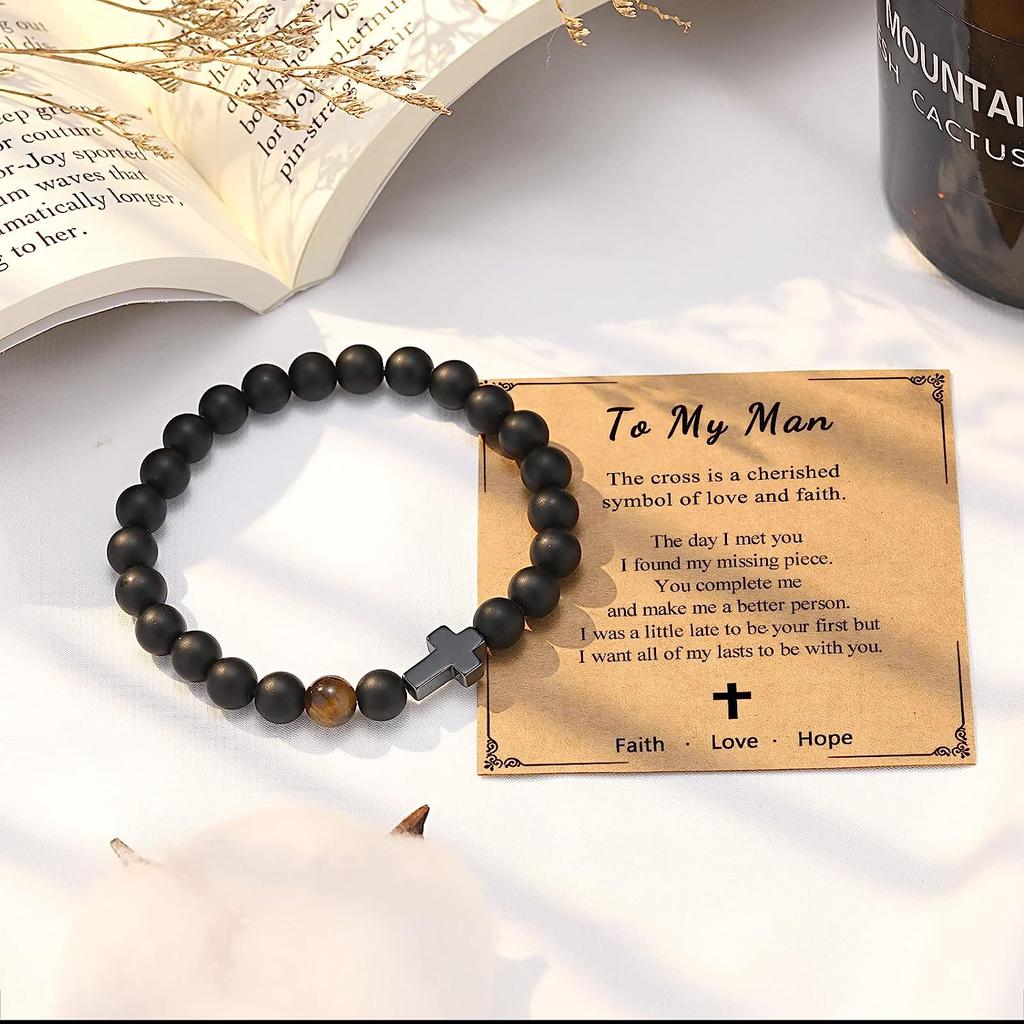 To Mens Boys Gifts Cross Bracelet for Son, Grandson, Dad, Godfather, Men Birthday Graduation Retirement Christmas Christian Gift for Teens Boys Men