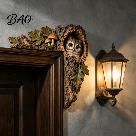 Decorative Accents for Reading Nooks Chipmunk Tree Door Topper, Squirrel Owl Wooden Frame Sign, Funny Whimsical Rustic Home Wall Animals Corner