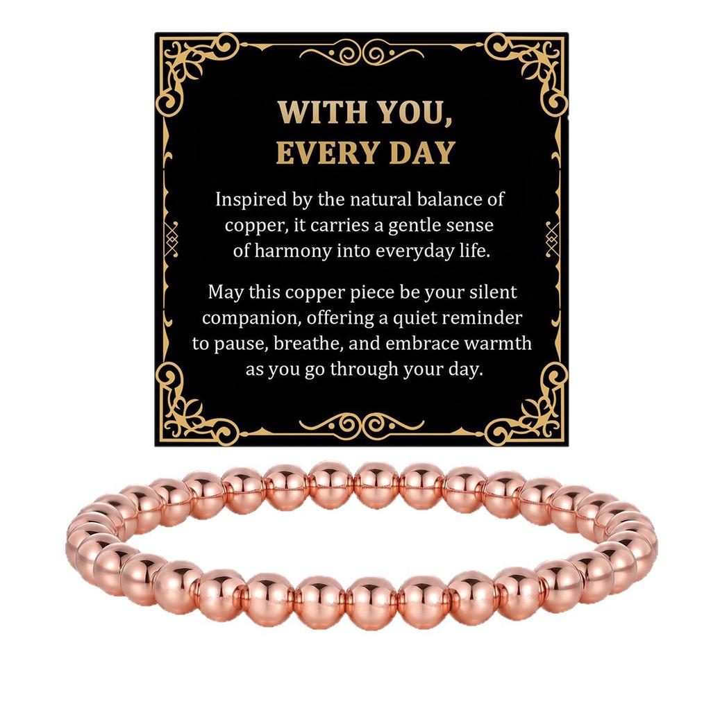 Simple smooth copper bead bracelet, European and American jewelry rose red copper round bead elastic bracelet