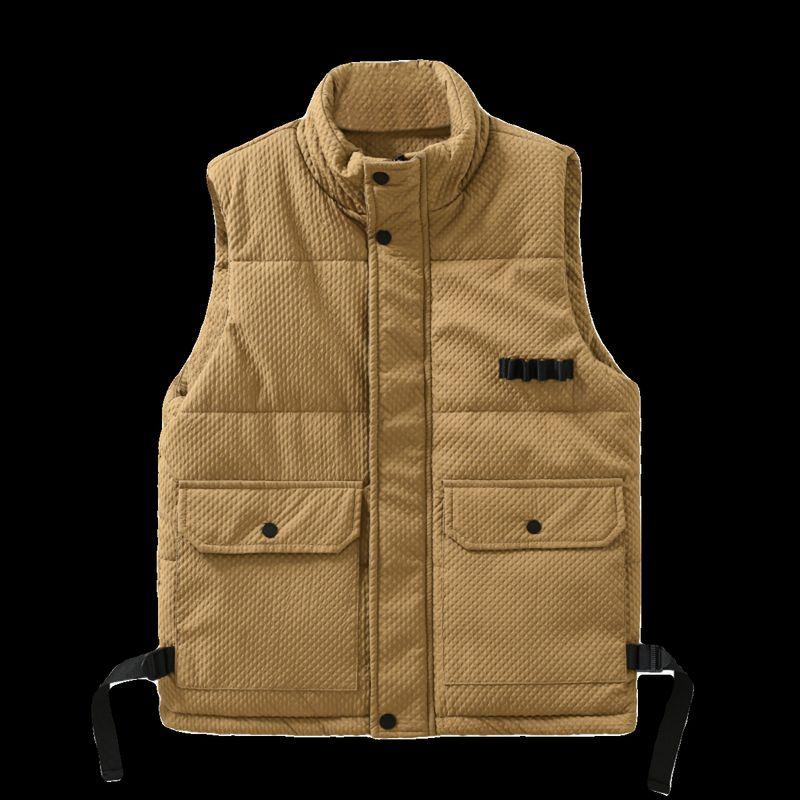 New Style Workwear Cotton Vest for Young Men, Autumn and Winter Fashion Stand Collar Vest, Warm Outerwear Trendy
