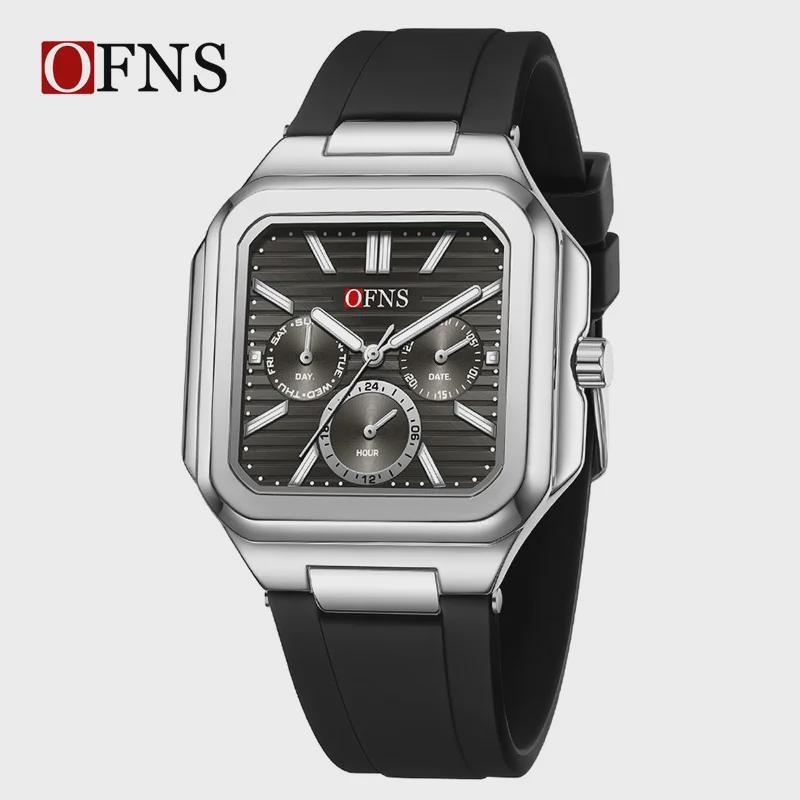 OFNS Herrenuhren Hochwertiges Leder Lässige Quadratische Armbanduhren Kalender Wasserdicht Business Mode Herren Chronograph Uhr