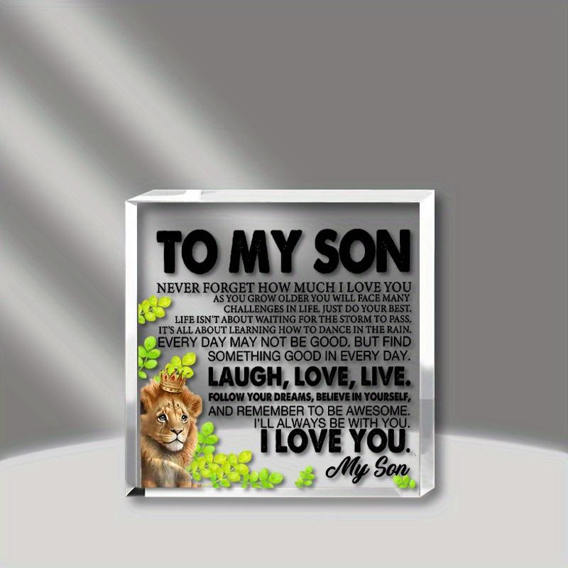 Son Birthday/Christmas Gifts: Clear Acrylic Desk Sign. Mom/Dad’s Keepsake (for Graduation too).
