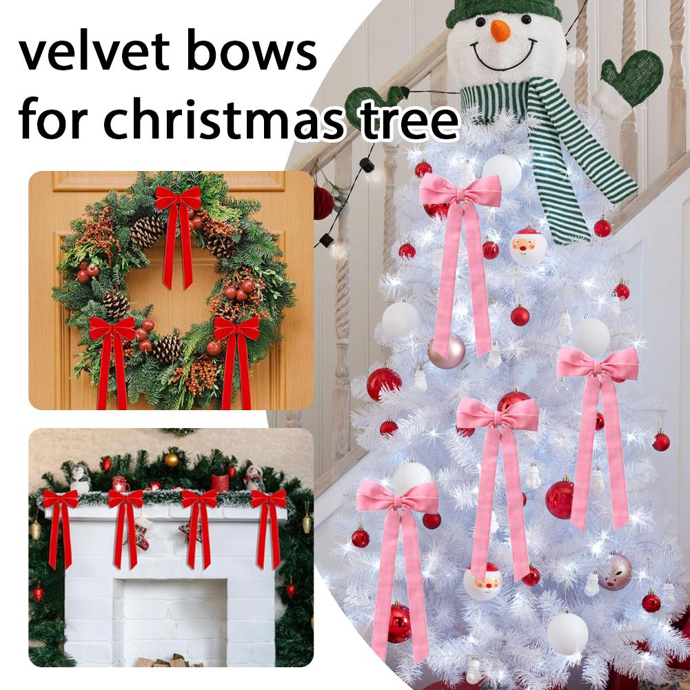 12 Stück Samt-Weihnachtsschleifen Weihnachtsbaum DIY Hängende Ornamente Band Schleife Geschenkverpackung Schleifen Weihnachtsfeier Geschenke