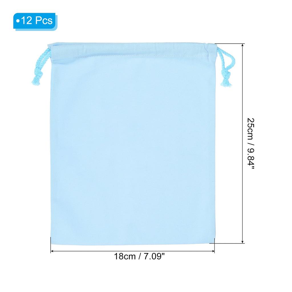 Cotton Reusable Drawstring Bags 7x10 Set of 12 Multipurpose Washable Cotton Dust Bags Luggage Organization Travel Essentials Storage Pouch Light Blue
