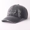 Retro and old denim ripped baseball cap big head circumference letter embroidery showing face small sunshade cap
