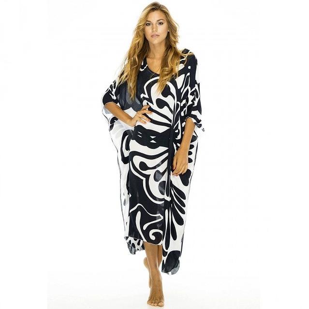 Black Rayon Butterfly Robe: Casual Beach Bikini Cover-Up Dress