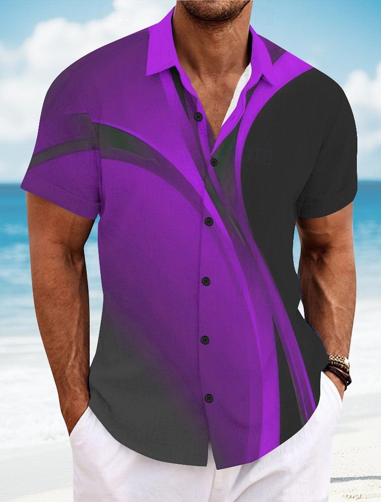 Men's Geometric Line Abstract Art Shirt Summer Shirt Button Up Shirt Short Sleeve Fashion Summer 3D Print Casual Shirt