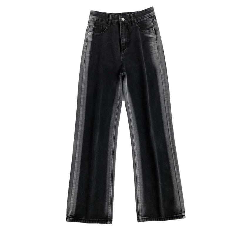 Gradient Velvet High-Waist Wide-Leg Jeans for Women - Plus Size, Warm, Floor-Length, Autumn/Winter Fashion