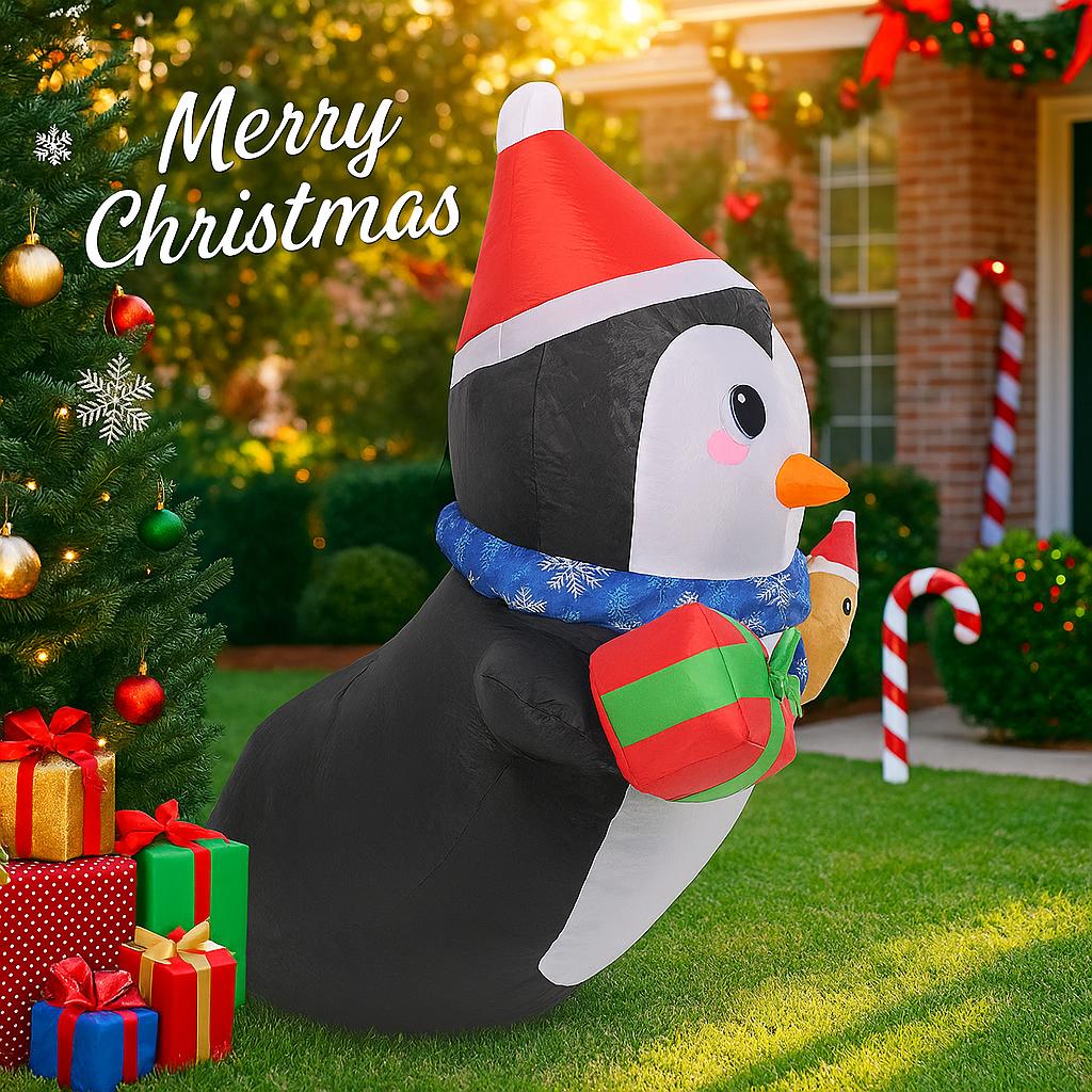 3.5FT Inflatable Toy Penguin Gingerbread Man Yard Lawn Party Decoration with LED Lights Christmas Home Supplies Ornaments Gifts