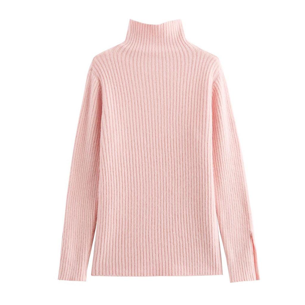 2024 Fall Women's Multi-Color Ribbed High Neck Pullover Sweater