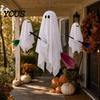 Weather Resistant Halloween Decor 3 Pcs Hanging Ghosts on Brooms, Spooky Flying Gauze Ghost Lighted Yard Sign with Broomstick for Tree, Porch,