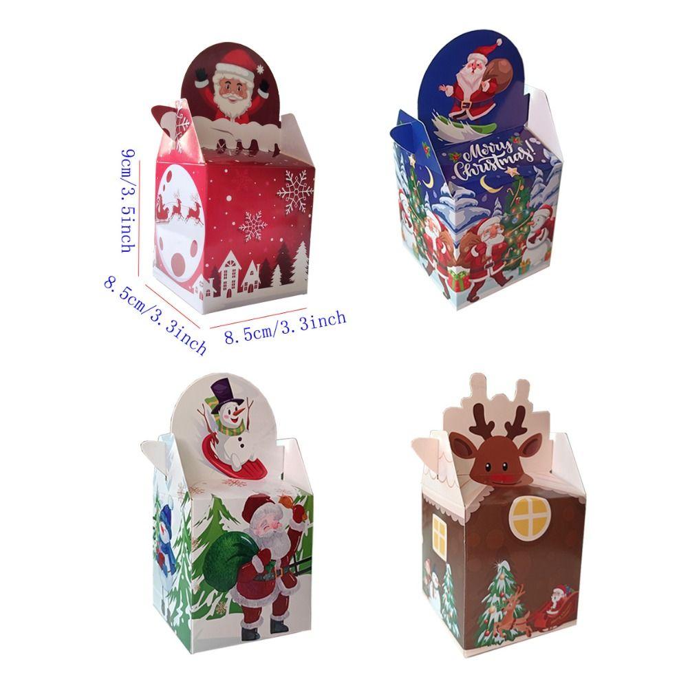 12pcs Cute Christmas Gift Box Paper Xmas Eve Packaging Bag Christmas Decoration Candy Box  Snack