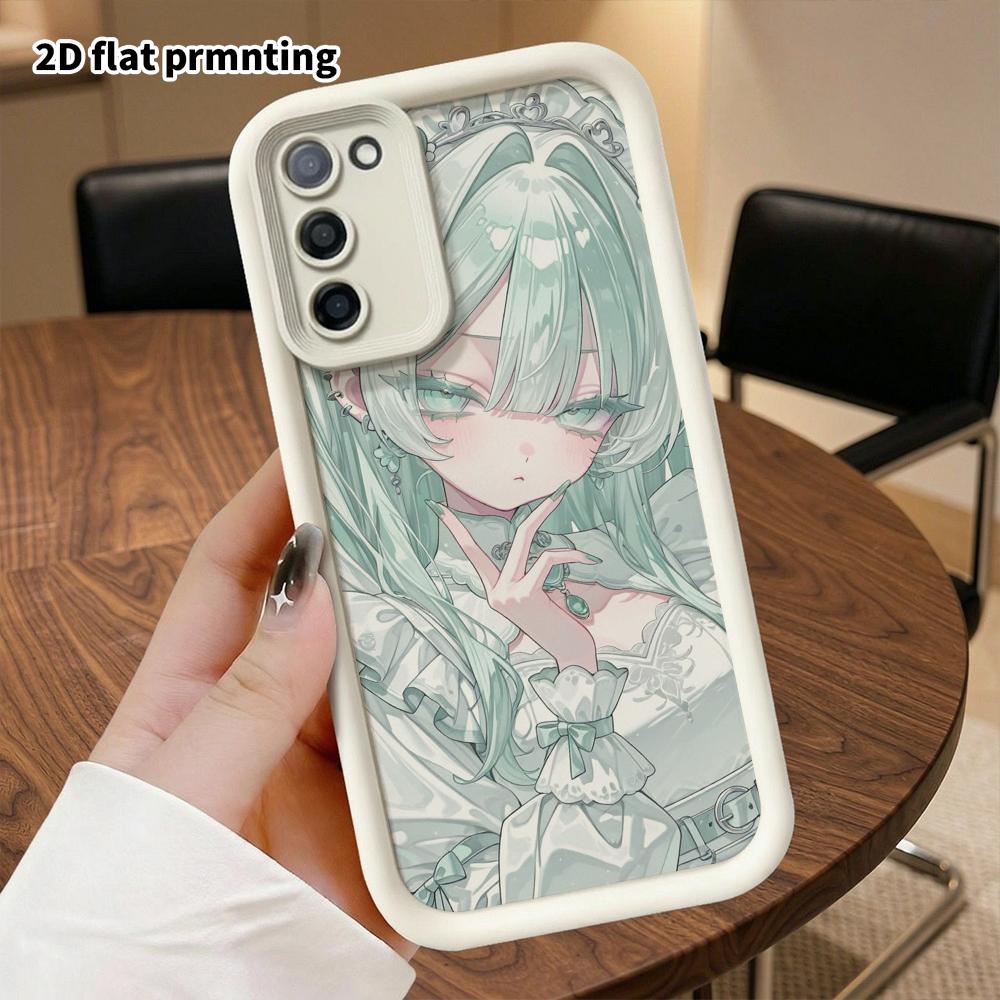 Phone Case: 2D Flat Samsung Galaxy A34 A35 M05 M06 S20 S22 S21 FE Plus 5G Gradient Protective Case, Mint Green Girl, Christmas and Halloween Gift