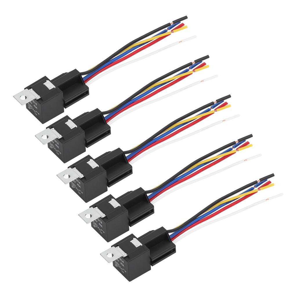 5Pcs Automotive Relay 12V 40A 5 Pin 5 Wire Interlocking Relay Socket Set Kit for Vehicle