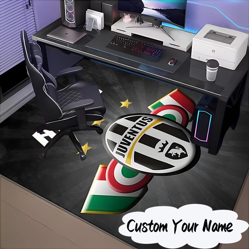 Custom Name Juventus FC Crest Design Rug for Living Room, Game Rooms, Office, Bedroom, Floor Mat Playful Design, Fan Gifts Christmas Decor