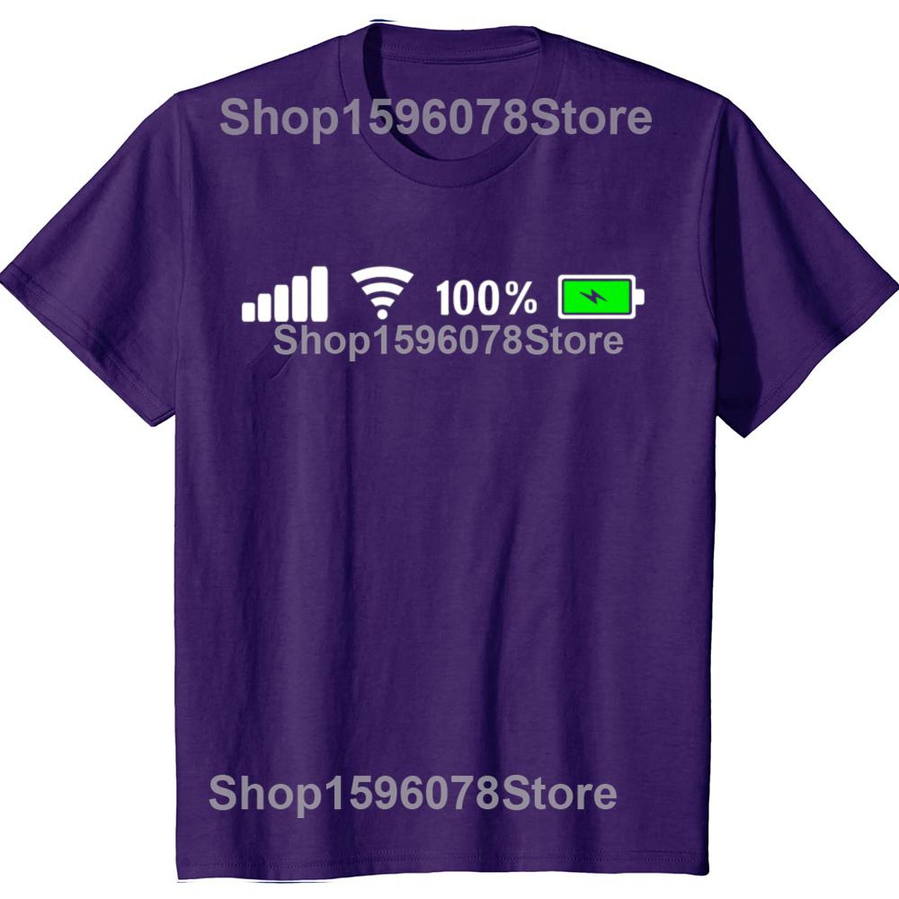Funny Signal Wifi Battery Graphic 100% Cotton T-shirts Men Women's Fashion Casual Tshirt Loose Oversized Streetwear T Shirt
