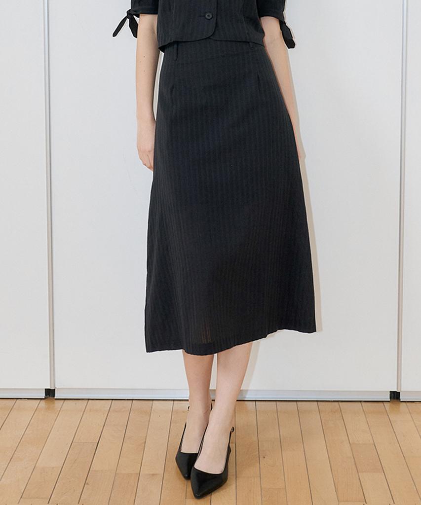 Bye Bye Seop [Set] Ribbon Sleeve Cotton Blouse + Long Skirt Black
