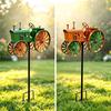 Garden Wind Spinner Kinetic Tractor Wind Sculpture with Rotating Wheels Outdoor Metal Windwill with Stake for Flower Bed Lawn Patio