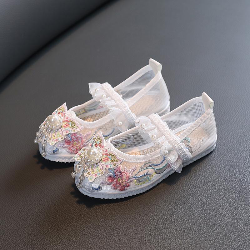 

Обувь с вышивкой Hanfu для девочек, детская танцевальная обувь ручной работы в древнем стиле, древняя костюмная обувь в китайском стиле, детская обувь с вышивкой, летняя обувь 36