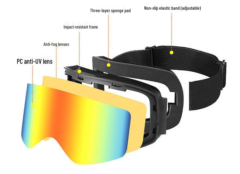 Cylindrical Double-Layer Anti-Fog Ski Goggles for Myopia & Snow Blindness Protection