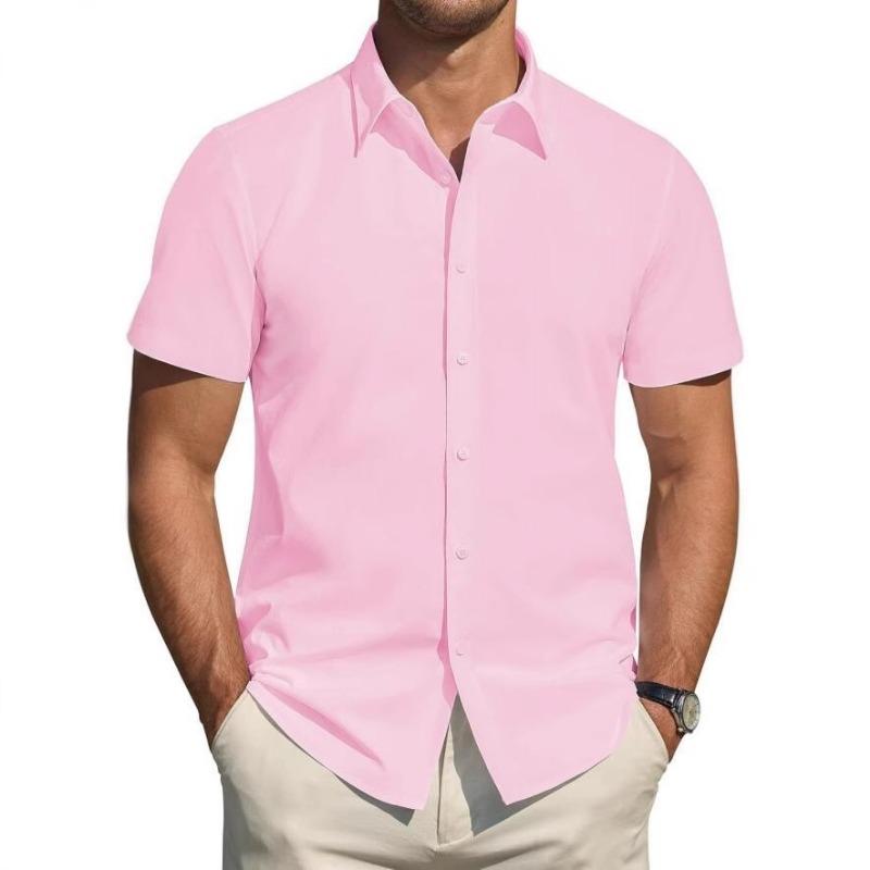 Heren Kortmouwig Effen Non-Iron Kreukvrij Grote Maat Business Casual Overhemd