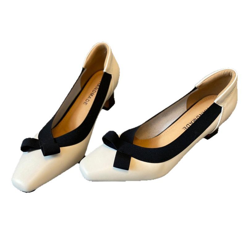 Retro High-heeled Shoes with Thin Heels, Soft Leather, Square Toe, Single Shoe, Women's Shoes