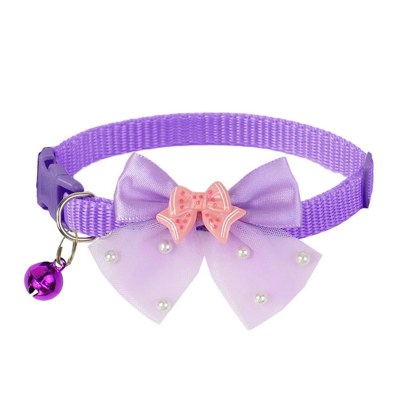 

Adjustable Pet Dog Bow Collar Lace Bling Pearl Necktie with Bell for Small Dogs Cats Puppy Grooming Accessories фиолетовый