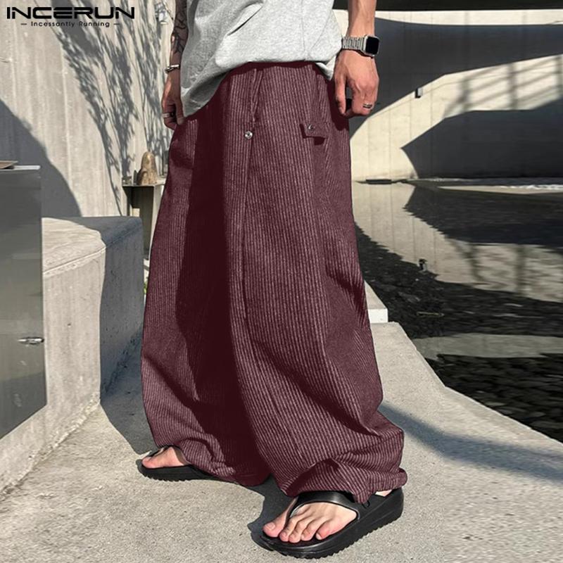 INCERUN Men Drawstring Elastic Waist Striped Casual Loose Harem Pants