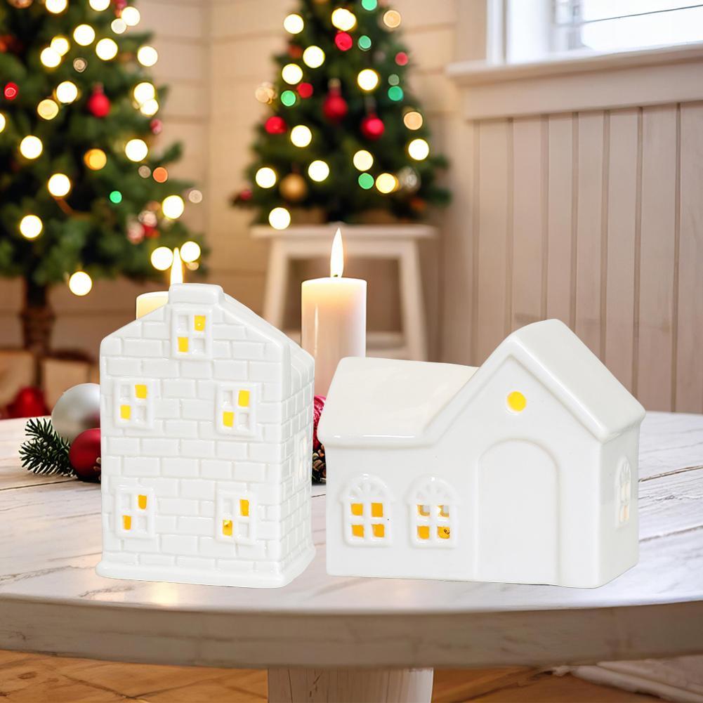 High-end Christmas Indoor Ornaments Village Lighted Ceramic Handmade Houses Xmas Holiday Farmhouse Rustic Decor For Home Table
