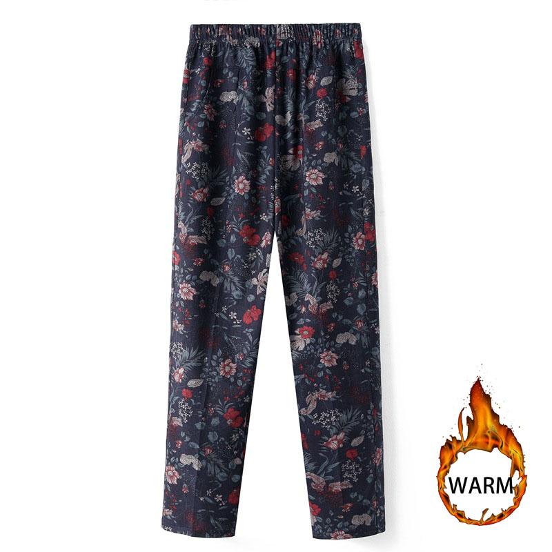 Mittleren Alters Frauen Hosen Drucken Elastische Beiläufige Hosen Gerade Hosen Übergröße Oma Weiche