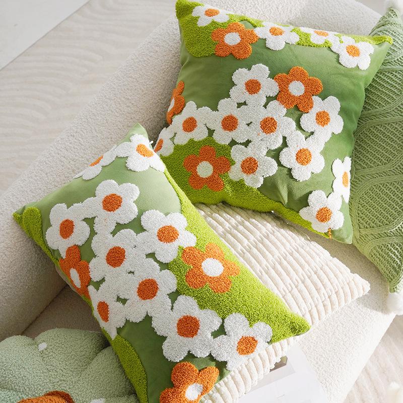 1pc, Daisy Floral Embroidered Throw Pillow Cover Cushion Pillow Case For Sofa Living Room, Home Decor Room Decor, Without Pillow Insert