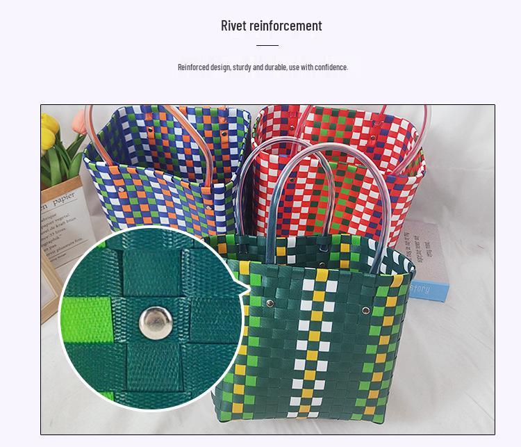 Children's Rainbow Plaid Woven Handbag - DIY Summer Bag for Vegetables & Fruits