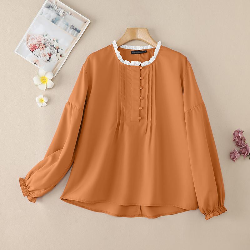 

ZANZEA Женская повседневная свободная блузка с круглым вырезом и длинными рукавами 5XL оранжевый