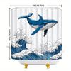 Blue Whale Ukiyo-e Shower Curtain – Majestic Whale Over Turbulent Waves, 70x70" Polyester with Hooks, Serene Nature Bath Decor