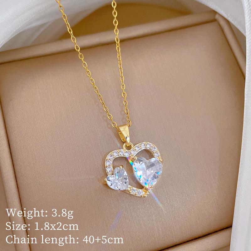 

Heart Shaped Pendant Necklace for Women New Fashion Stainless Steel Chain Golden Wedding Party Jewelry Accessories