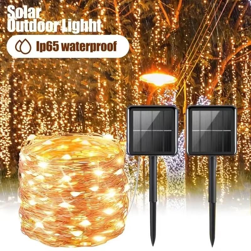 32m/22m/12m/7m Solcelle LED Lys Utendørs Festonglampe Hage Lyslenke Vanntett Julekrans Gårdsplassdekorasjon