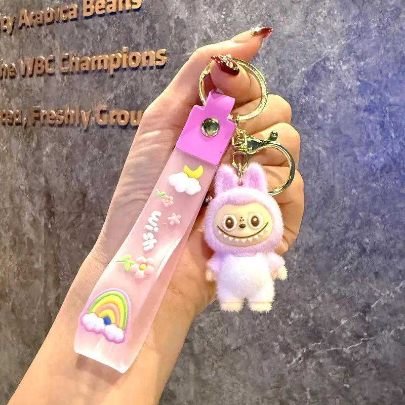 New 1Pc Labubu Kawaii Sheep Keychain Cartoon Cartoon Three-dimensional Doll Students Schoolbag Pendant Car Key Chain Gifts for Children