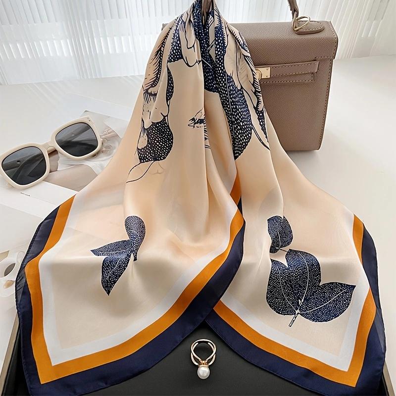 1pcs 70cm Flower and Bird Printed Square Scarf French Imitation Silk Rose Bird Scarf Clothes Bag Decoration Silk Scarves