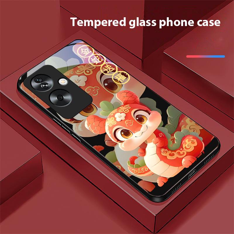 New Cartoon Snake For Oppo A79 5G 58 78 74 60 4G Reno 11F Realme GT 6 11 Note 50 10 C55 X2 Tempered Glass Black Phone Case