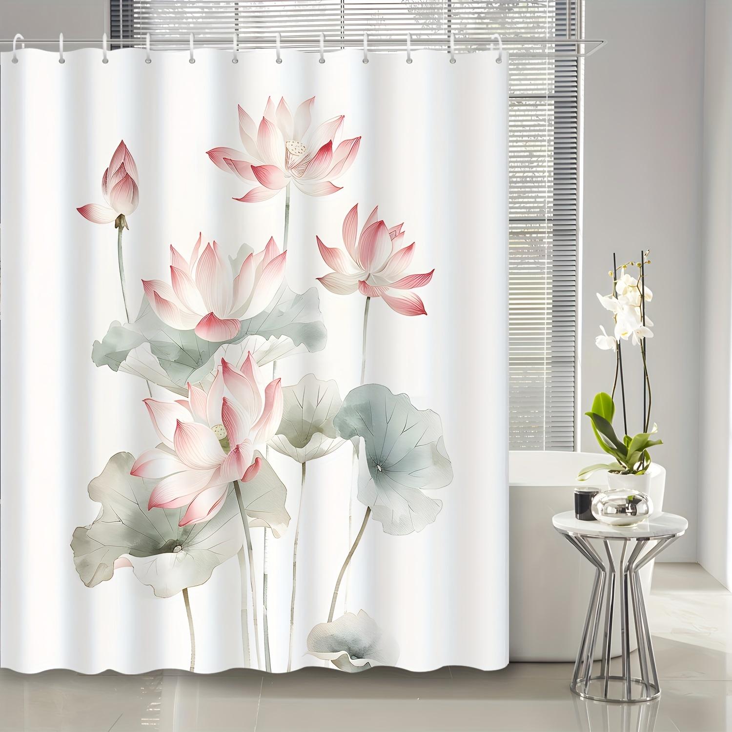 

1Pcs Chinese Style Fresh And Elegant Lotus Leaf Bathroom Shower Curtain With 12 Hooks, Bathroom Decoration, Bathroom Accessories W60H190(CM)-1 Pcs