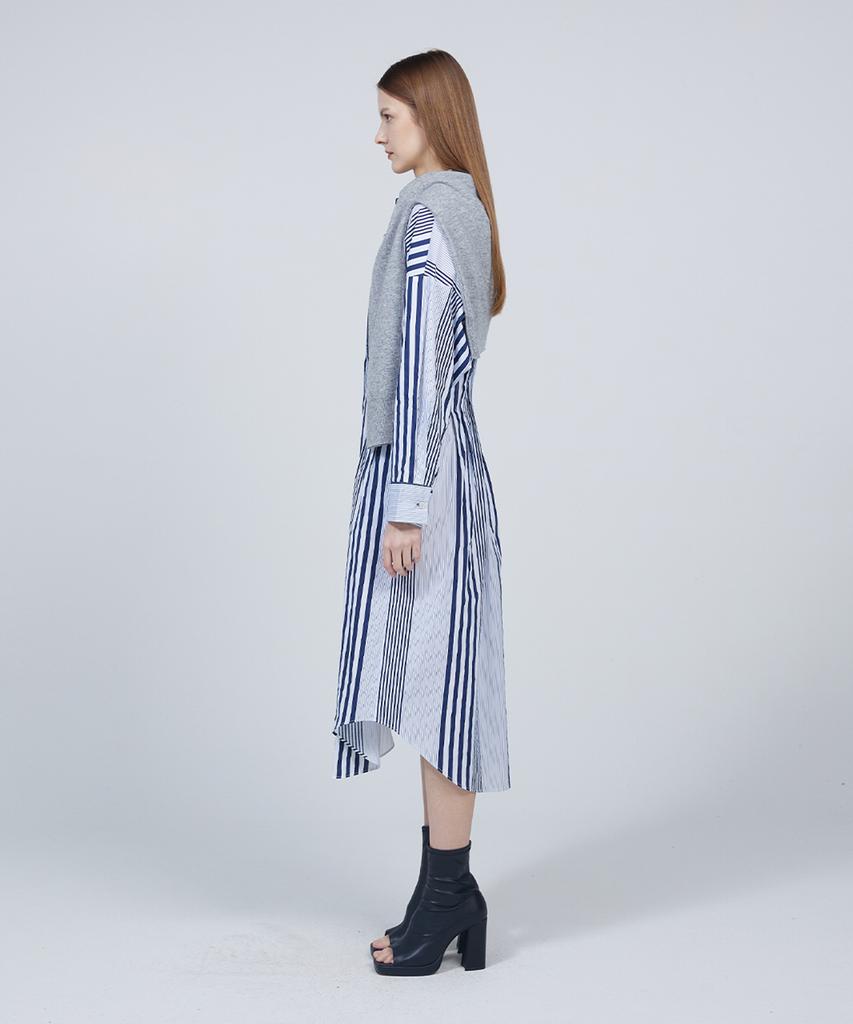 Meuameu [Essential] Side Pleated Stripe Shirt Dress