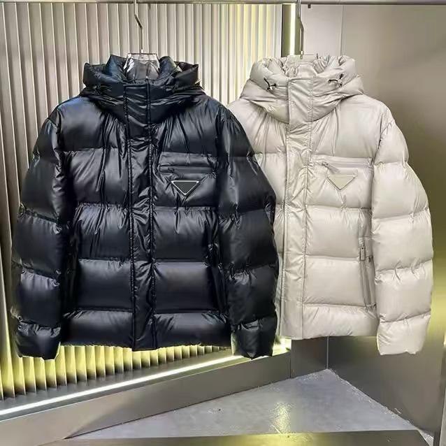 Winter Driehoek Logo Unisex Witte Eendendons Puffer Jas met Afneembare Capuchon - Casual Warme Buitenjas