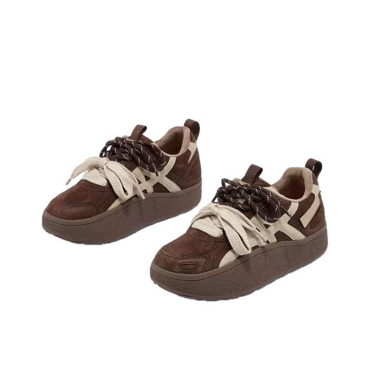 Thick-soled retro German training shoes, new winter velvet lace-up casual shoes, matte suede board shoes