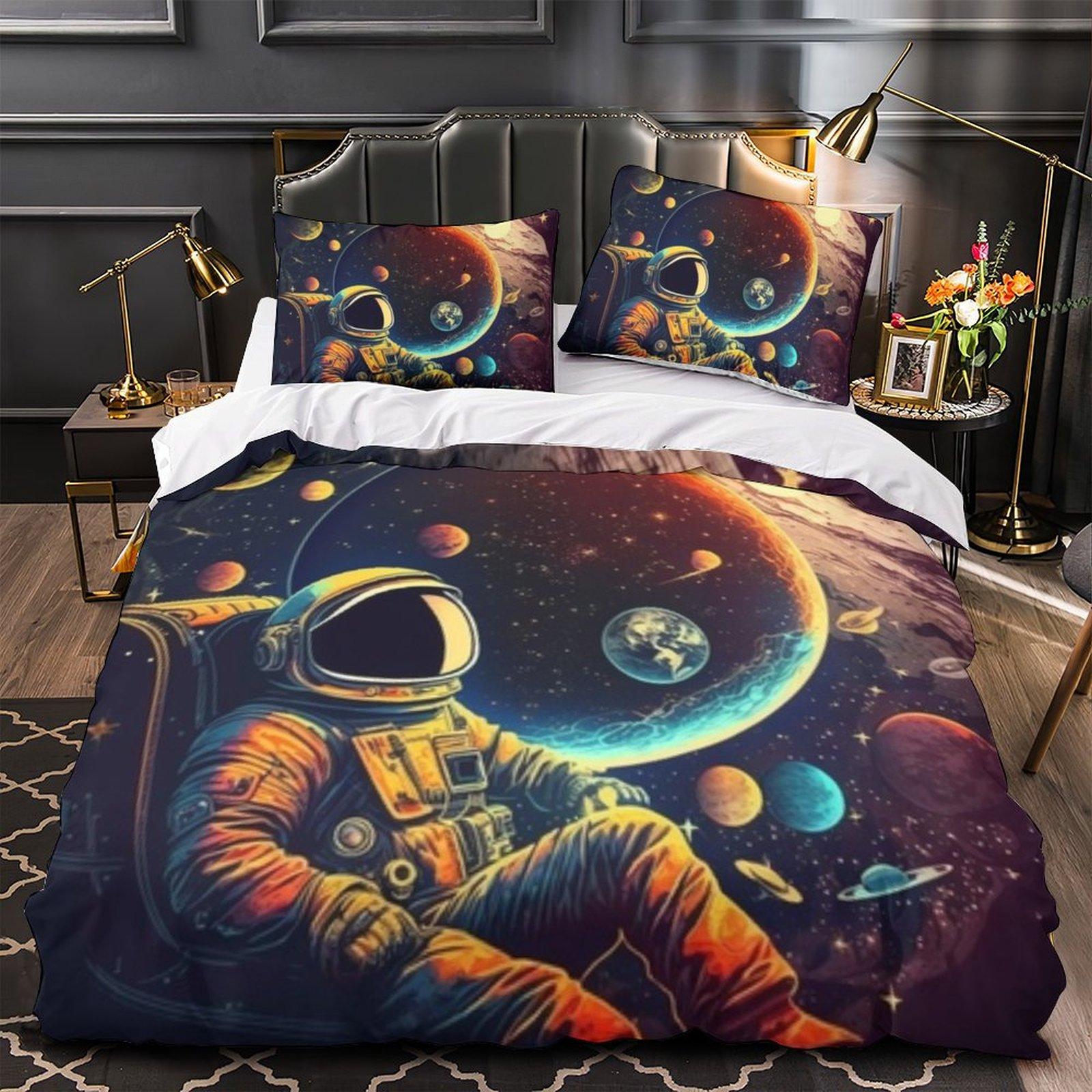

3D Space Enthusiast Boy Teens Bedding Set Astronaut Space Down Duvet Cover Pillowcase 2/3pcs for Single/double Birthday Gift Baby 100x135cm