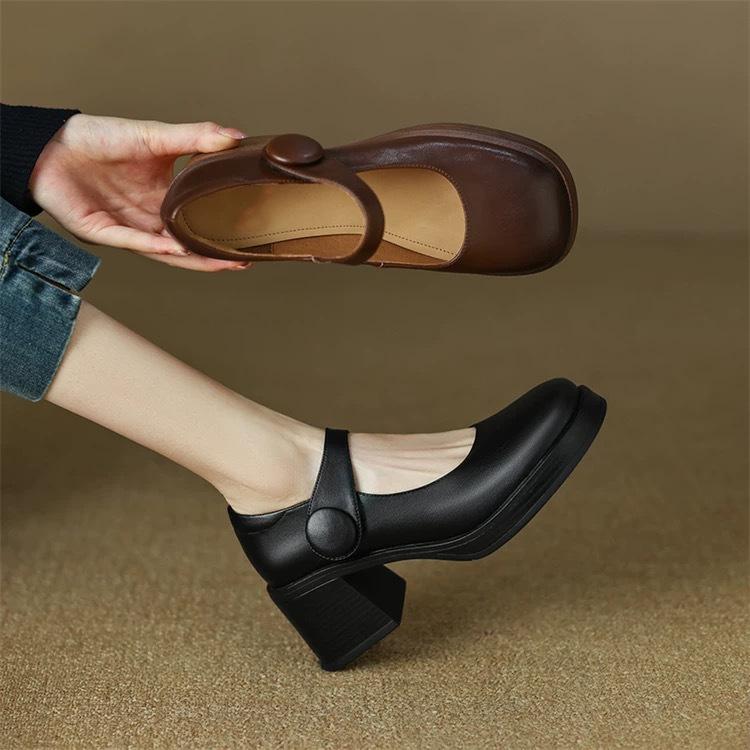 Treasure of the town store! Stepping on shit! Retro polished one-word with thick high heels Mary Jane shoes, small leather shoes, women's single shoes