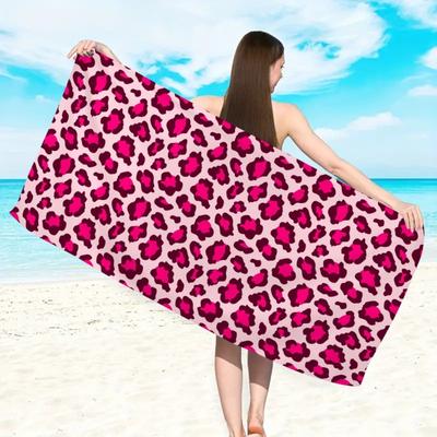 Y2K Hot Pink Leopard Print Beach Towel Girly Wild Animal Fur Pattern Soft Absorbent Quick Dry Towel for Beach Swimming