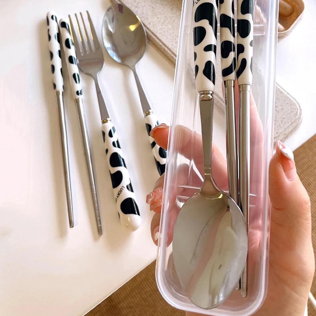 3pcs-Portable Tableware Set With Storage Case, Spoons, Forks, Chopsticks For Workplace Home Restaurant, Kitchen Utensils