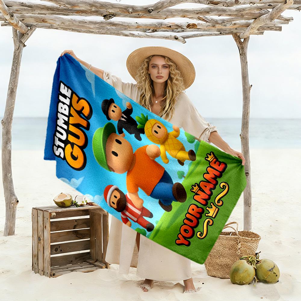 Stumble Guys Customize Your Name Beach Towel Super Soft & Absorbent Suitable for Swimming Gym Camping Yoga Vacation