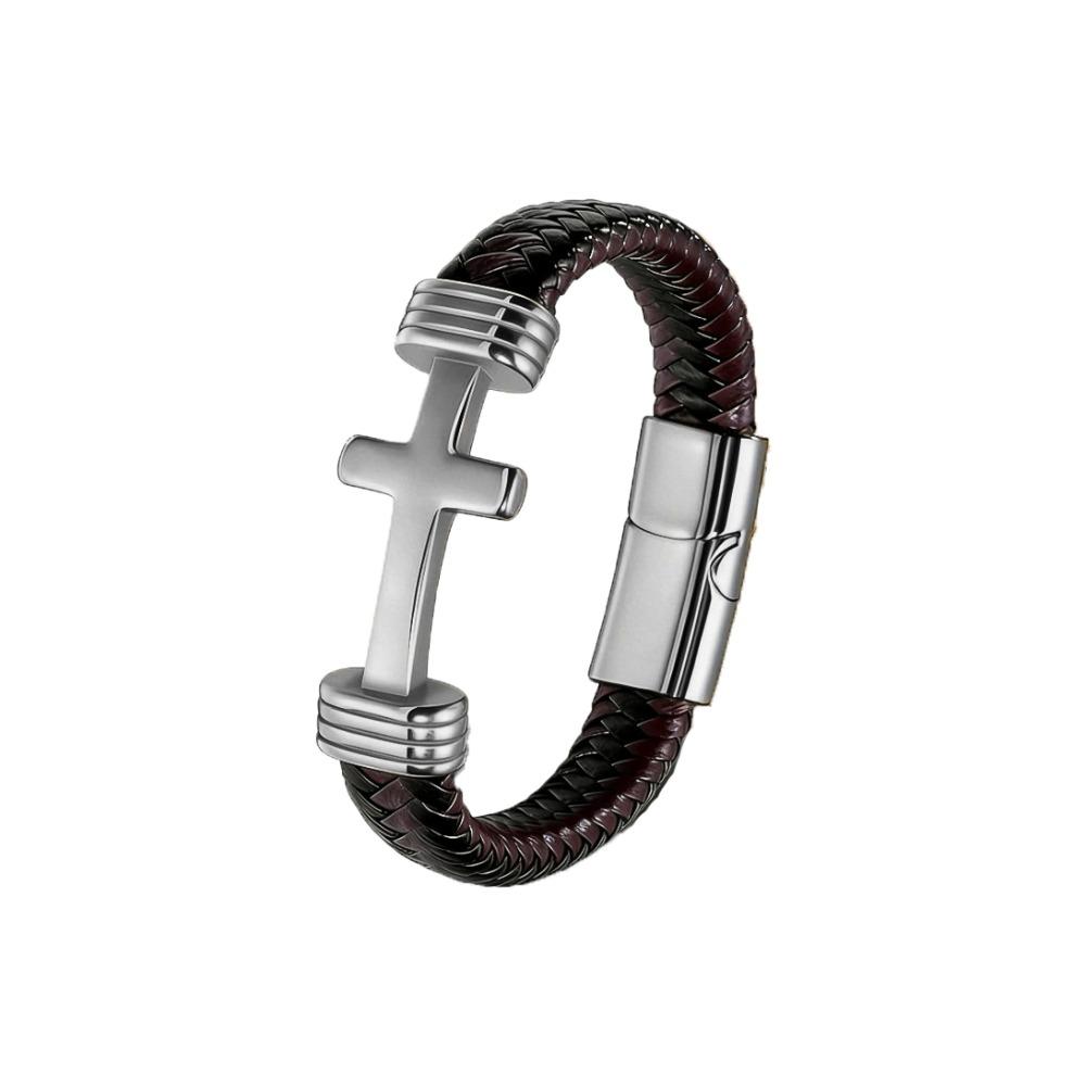 Magnetic Buckle Cross Leather Bracelet Multi-Strand Braiding Christian Bracelet Gift for Boyfriend